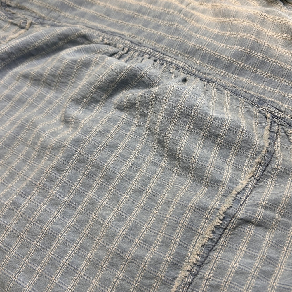 Free People Glacier Bay Printed Checked Distressed Blue Denim Tunic‎ Small Boho - Picture 7 of 11
